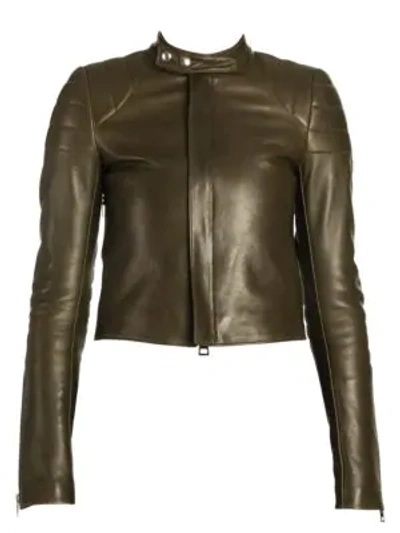 Shop Bottega Veneta Quilted Leather Biker Jacket In Khaki