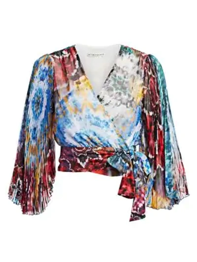 Shop Alice And Olivia Bray Pleated Sleeve Wrap Blouse In Tie Dye Kaleidoscope