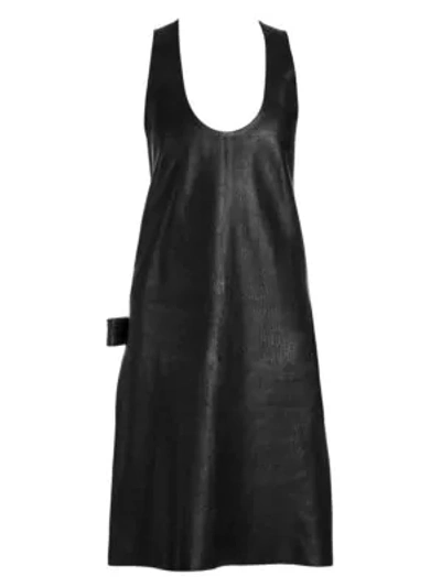 Shop Bottega Veneta Grainy Leather Sleeveless Dress In Black