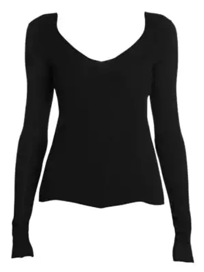 Shop Bottega Veneta Stretch V-neck Long Sleeve Pullover In Black