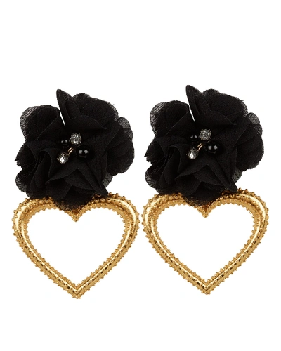 Shop Mallarino Margot Heart Flower Earrings In Black