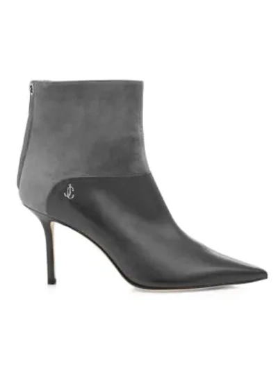 Shop Jimmy Choo Beyla Suede & Leather Point-toe Booties In Grey