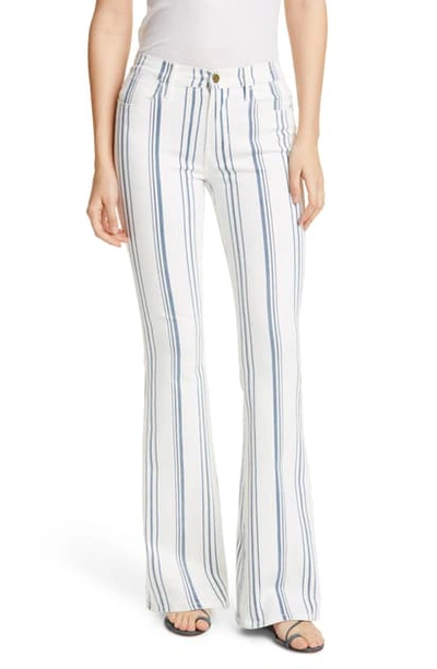 Shop Frame Le High Flare Birkin Stripe Jeans In Blanc Multi