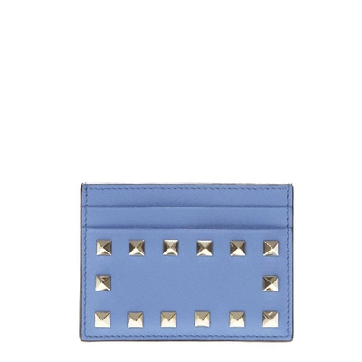 Shop Valentino Garavani Rockstud Card Holder In Blue