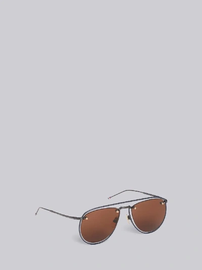 Shop Thom Browne Navy And Black Aviator Sunglasses