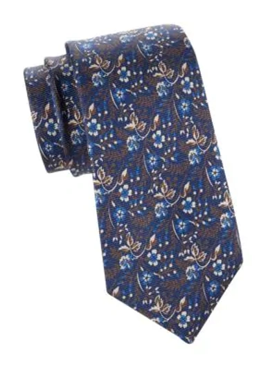 Shop Kiton Men's Floral Silk Tie In Brown Blue