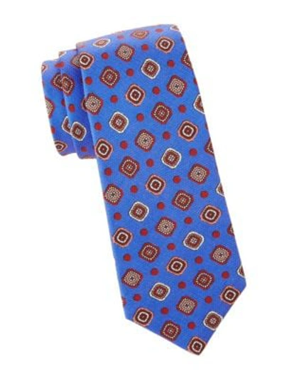 Shop Kiton Mandala & Dot Silk Tie In Blue