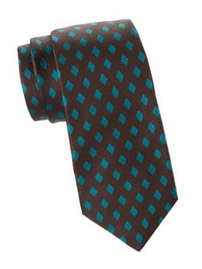 Shop Kiton Men's Diamond Print Silk Tie In Brown Teal
