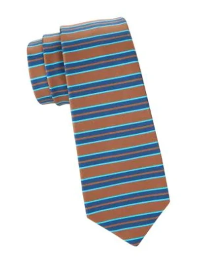 Shop Kiton Horizontal Stripe Silk Tie In Brown Blue