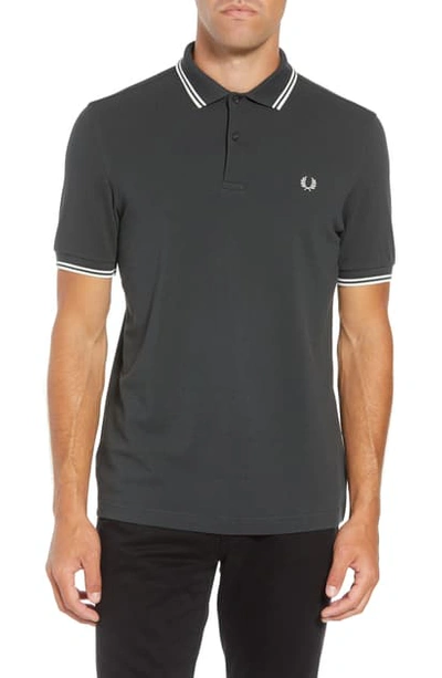 Shop Fred Perry Twin Tipped Extra Slim Fit Pique Polo In Phantom/ White/ White
