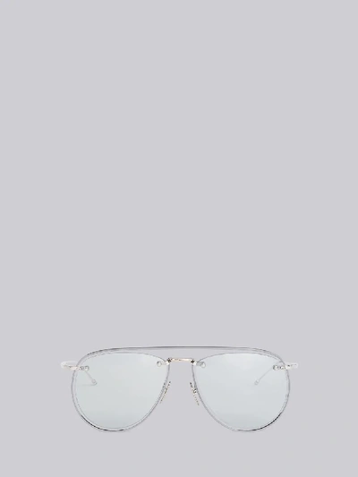 Shop Thom Browne Eyewear Tb113 - Silver Aviator Sunglasses