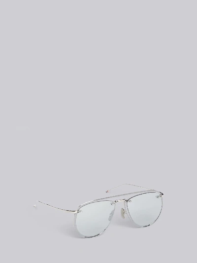 Shop Thom Browne Eyewear Tb113 - Silver Aviator Sunglasses