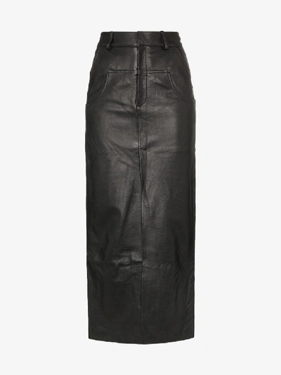 Shop Markoo Front-split Leather Pencil Skirt In Black