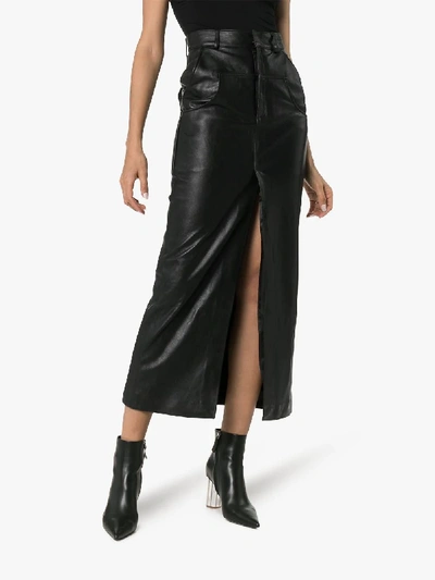 Shop Markoo Front-split Leather Pencil Skirt In Black