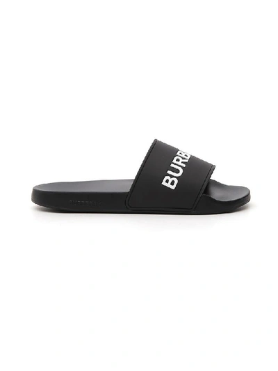 Shop Burberry Logo Embossed Slides In Black