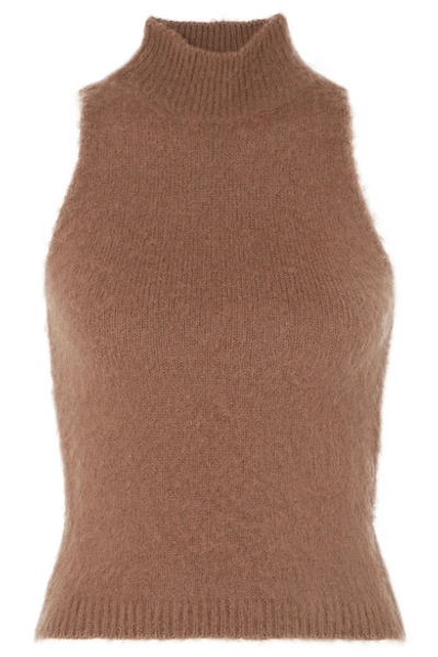 Shop Versace Knitted Turtleneck Top In Brown
