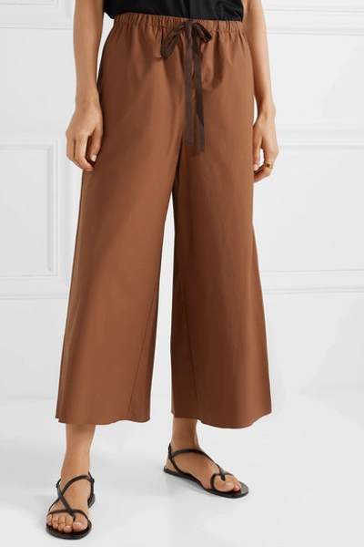 Shop Theory Cropped Stretch-cotton Poplin Wide-leg Pants In Brown
