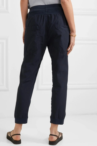 Shop Bassike + Net Sustain Jersey-trimmed Cotton-poplin Track Pants In Navy