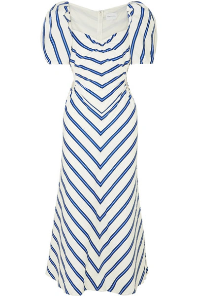 Shop Alice Mccall At Last Cutout Striped Cotton-poplin Midi Dress In White