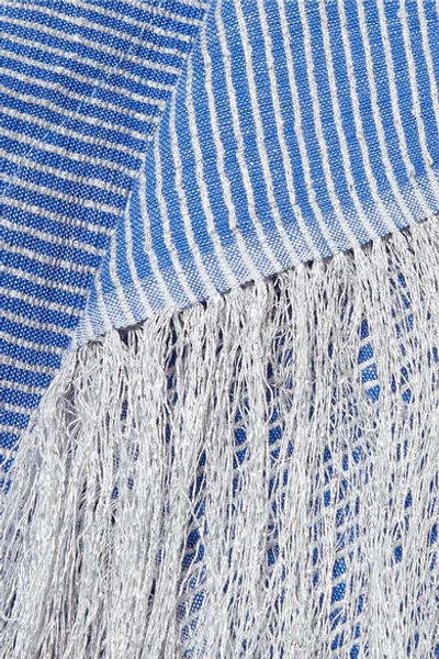 Shop Lemlem + Net Sustain Zinab Fringed Metallic Striped Cotton-blend Voile Kaftan In Light Blue