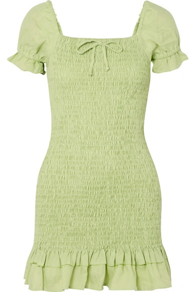 Shop Faithfull The Brand Cette Shirred Linen Mini Dress In Lime Green