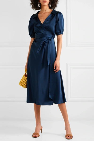 Shop Diane Von Furstenberg Valentina Satin Wrap Dress In Navy