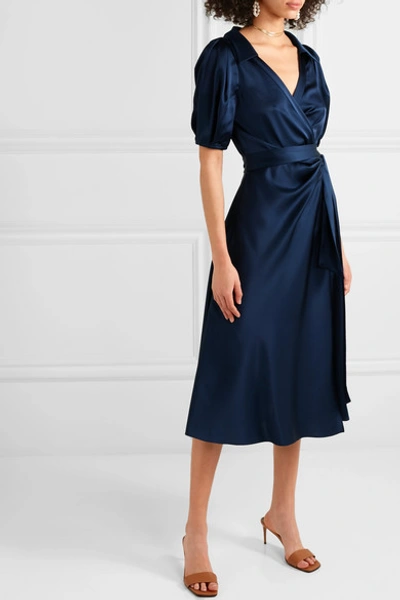 Shop Diane Von Furstenberg Valentina Satin Wrap Dress In Navy