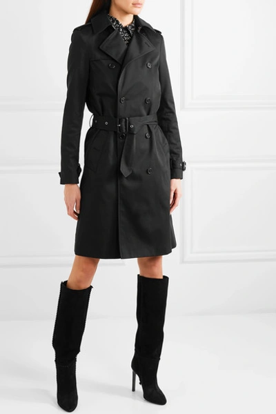 Shop Saint Laurent Gabardine Trench Coat In Black