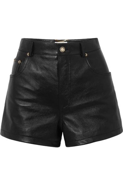 Shop Saint Laurent Embellished Leather Shorts In Black