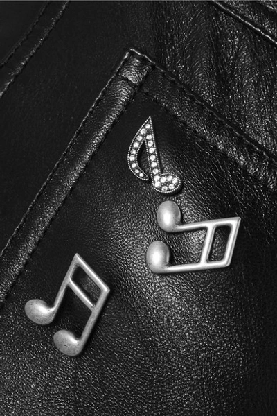 Shop Saint Laurent Embellished Leather Shorts In Black