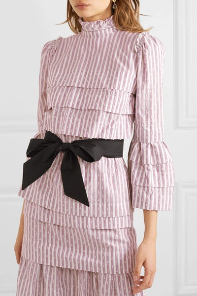 Shop Anna Mason Mademoiselle Belted Tiered Striped Fil Coupé Blouse In Lilac