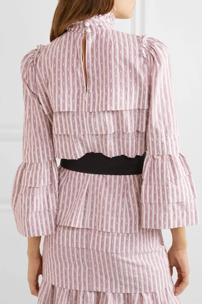 Shop Anna Mason Mademoiselle Belted Tiered Striped Fil Coupé Blouse In Lilac