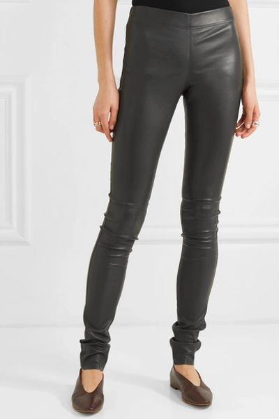 Shop Joseph Leather Leggings In Gray