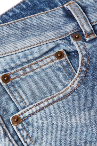 Shop Saint Laurent Distressed Low-rise Skinny Jeans In Blue