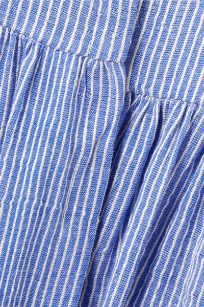 Shop Lemlem + Net Sustain Zinab Fringed Metallic Striped Cotton-blend Voile Robe In Light Blue