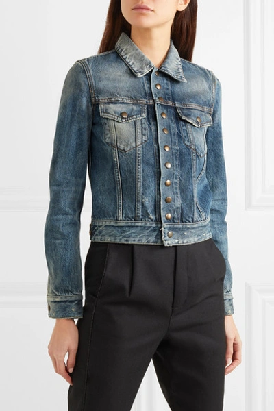 Shop Saint Laurent Distressed Denim Jacket In Blue