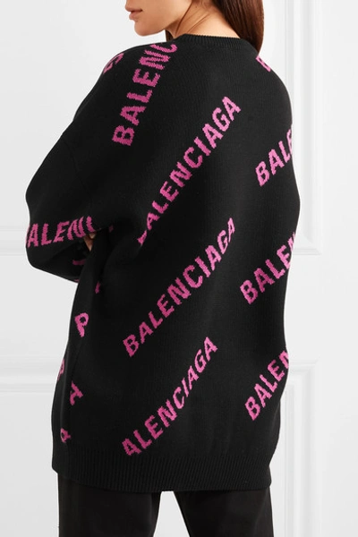 Shop Balenciaga Oversized Intarsia Cotton-blend Sweater In Black