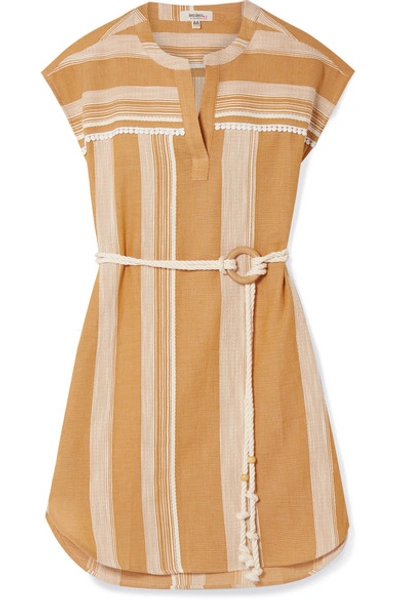 Shop Lemlem + Net Sustain Derartu Belted Striped Cotton-gauze Mini Dress In Neutral