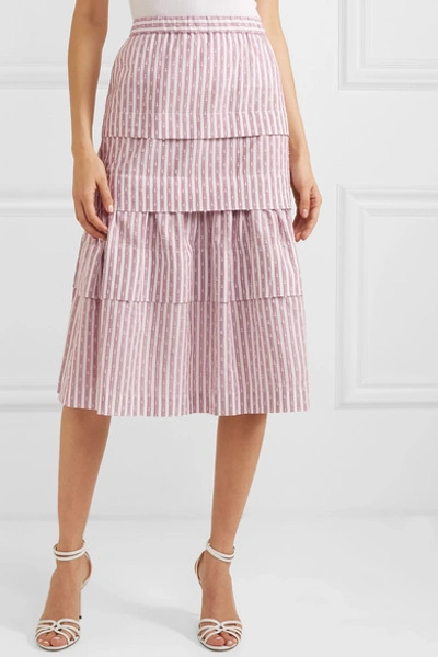 Shop Anna Mason Mademoiselle Tiered Striped Fil Coupé Skirt In Lilac