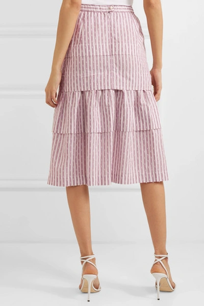 Shop Anna Mason Mademoiselle Tiered Striped Fil Coupé Skirt In Lilac