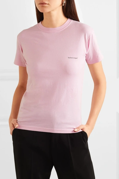 Shop Balenciaga Printed Cotton-jersey T-shirt In Baby Pink