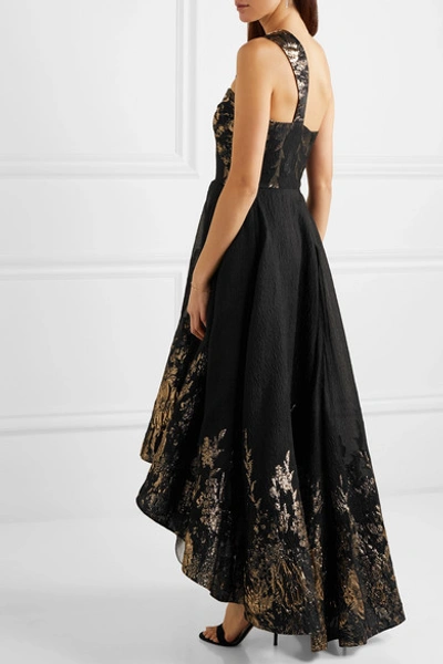 Shop Marchesa Notte One-shoulder Metallic Fil Coupé Cloqué Gown In Black