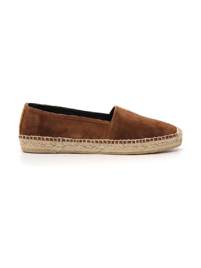 Shop Saint Laurent Monogram Embroidered Espadrilles In Brown