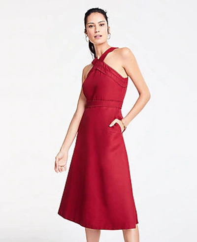 Shop Ann Taylor Halter Midi Flare Dress In Spicy Red
