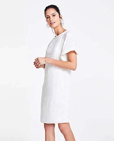 Shop Ann Taylor Leaves Jacquard Flutter Sleeve T-shirt Dress In Winter White