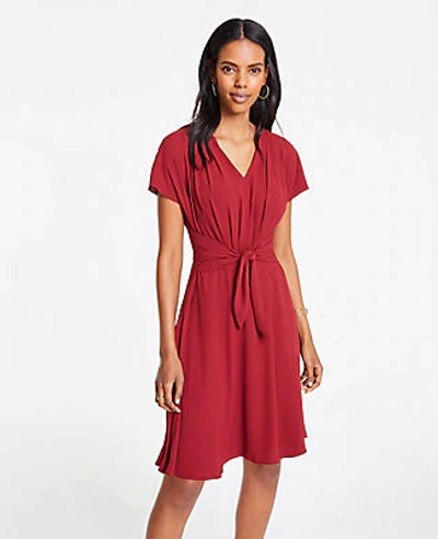Shop Ann Taylor Pleated Tie Front Flare Dress In Spicy Red