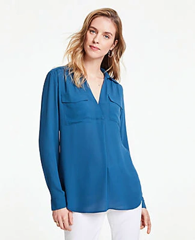 Shop Ann Taylor Camp Shirt In Deep Riviera Blue
