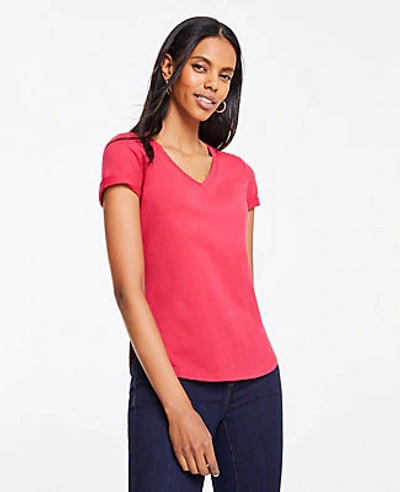Shop Ann Taylor Pima Cotton V-neck Tee In Red