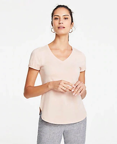 Shop Ann Taylor Pima Cotton V-neck Tee In Pink