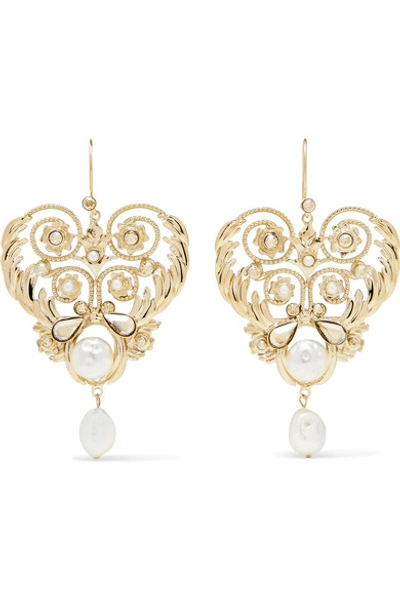 Shop Etro Gold-tone, Crystal And Faux Pearl Earrings
